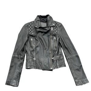Allsaints Cargo Distressed Leather Biker Jacket Women’s US 00